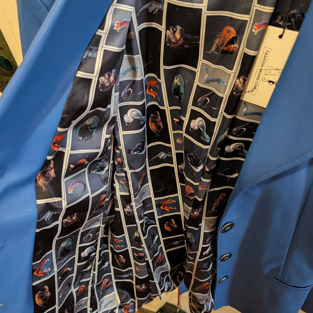 Fashion Brand Company Blue Jacket with Fish Print Lining